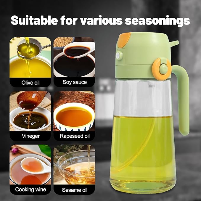 2 In 1 Oil Dispenser And Oil Sprayer, 16 Oz/470 Ml Oil Dispenser For Kitchen Spray, With Fine Mist Nozzle, Suitable For Cooking, Air Fryer, Salad, Grilling(1pcs) (green-A)