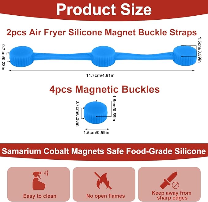 2 Sets Air Fryer Magnet Silicone Buckle, Secure Locking Parchment Liners Heat-Resistant & Prevent Paper Burns Magnetic Clips Holder for All Iron Airfryer Accessories (Blue)