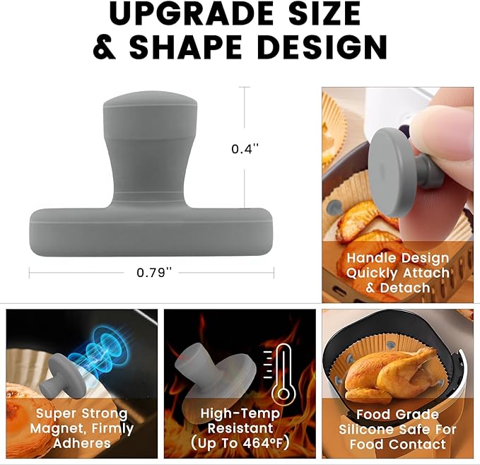 Air Fryer Magnets for Parchment Paper,Lock Disposable Paper Liner Safely,Prevents Burning & Food Covering,Heat-Resistant Air Fryer Liner Magnets,Easy Install with Handles (8pcs)