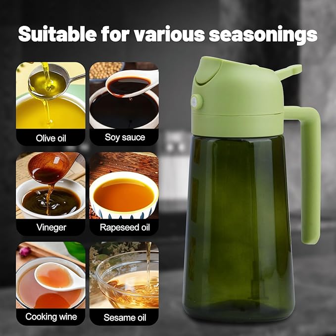 2 In 1 Oil Dispenser And Oil Sprayer, 16 Oz/470 Ml Oil Dispenser For Kitchen Spray, With Fine Mist Nozzle, Suitable For Cooking, Air Fryer, Salad, Grilling (green-1)