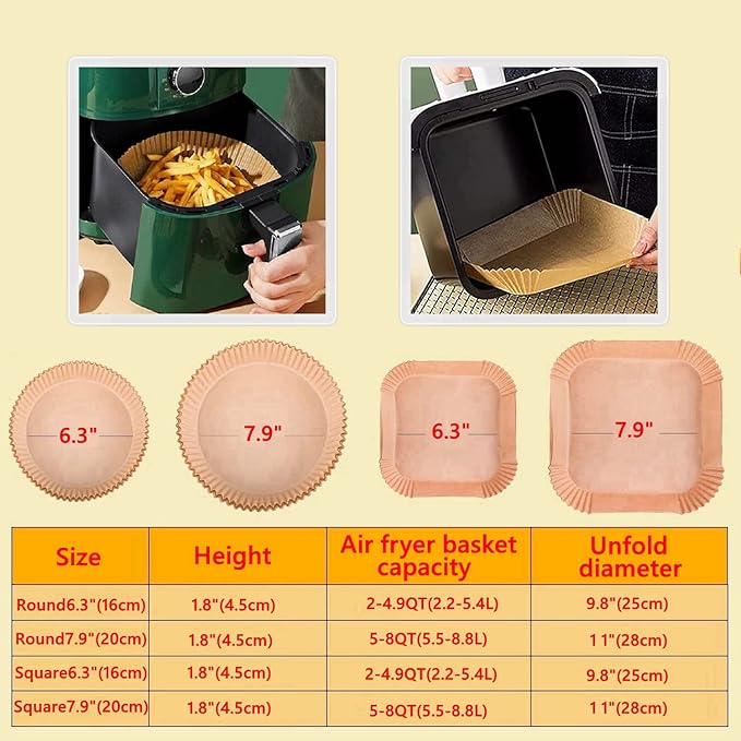 UHOUSE air fryer liners 9.5 inch square, air fryer disposable paper liner square, air fryer liners disposable,Baking Paper for Air Fryer And Baking Roasting Microwave