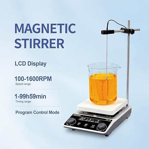 Magnetic Stirrer Hot Plate Stirrer LCD Display 300℃ Max.5L 5.9inch Magnetic Stir Plate 1600RPM Magnetic Mixer Magnetic Hotplate Stirrer with Stir Bar&Temp Probe Sensor,110V
