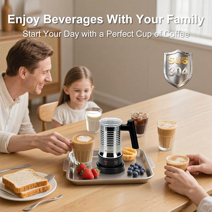 Milk Frother and Steamer, 4 in 1 Electric Milk Frother with LED Temp Display, Warm and Cold Automatic Foam Maker Stainless Steel with Touch Screen for Coffee, Latte, Cappuccino, Hot Chocolate