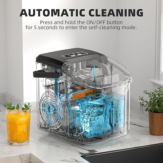 Antarctic Star Ice Maker Countertop, 8 Bullet Ice Cubes in 6 Mins, 26.5 lbs/Day, Self-Cleaning, 2 Sizes, Ultra-Quiet for Home/Kitchen/Camping/RV