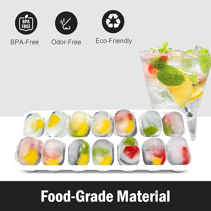 Ice Cube Trays 5 Pack for Freezer – 70 Cubes, Reinforced Snap Lids That Stay Closed, Silicone Push-Release Bottom, BPA-Free PP Frame, Stackable Ice Molds – Modern Home Bar & Everyday Freezer Use