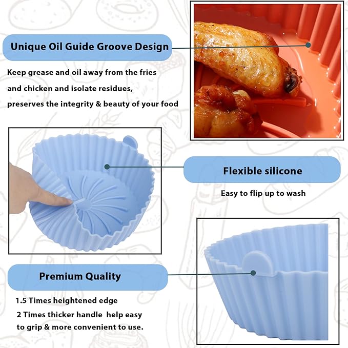 Air Fryer Silicone Liners - Reusable Non-stick AirFryer Silicone Pot Liner Compatible with COSORI Air Fryers Basket Accessories (X-Large, Blue)