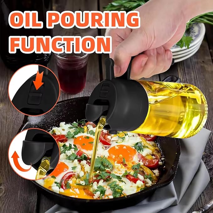 Oil Sprayer 16oz/470ml Glass Olive Oil Sprayer for Cooking with Stickers, 2 in 1 Oil Dispenser for Kitchen Gadgets, Food Grade Premium Spray Bottle with Portion Control