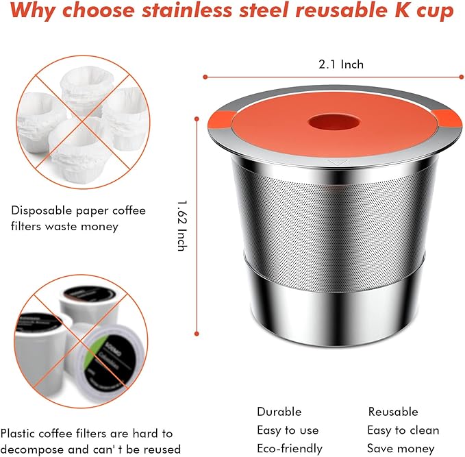 2 Pack Reusable K Cups coffee pods for Keurig 1.0 and 2.0:Stainless Steel Refillable K Cups- Reusable K Cups for Keurig Coffee Machine SUS 304‌ Non-BPA