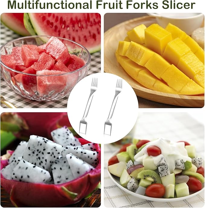 2pcs Watermelon Fork Slicer Cutter,2-in-1 Stainless Steel Fruit Cutter, Dual Head Stainless Steel Fruit Forks Slicer Knife for Family Parties Camping