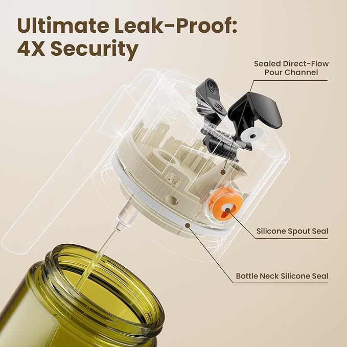 LAKUMIQI 2 in 1 Oil Sprayer for Cooking, 17oz Light-Blocking Glass Spray Bottle with Stickers, Oil Dispenser for Salad, Air Fryer & BBQ