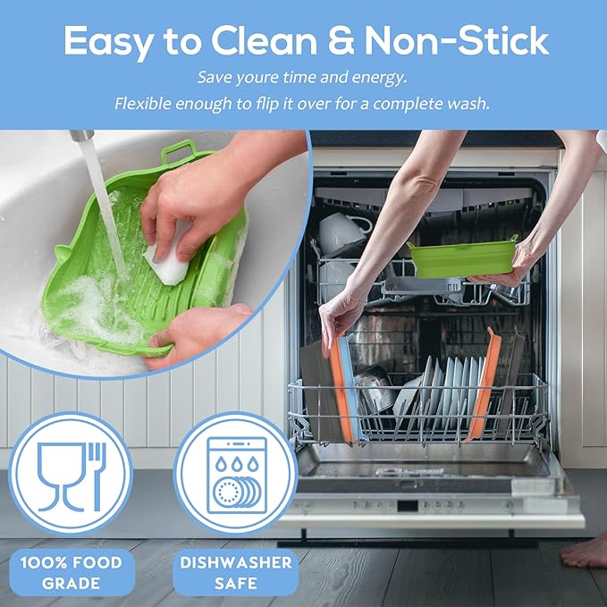 Silicone Air Fryer Liners Square - Reusable Airfryer Collapsible Basket - Easy to Clean Air Fryers Pot for 5.8 to 8 Qt Baking Tray Oven Accessories, 8.5 Inch Large