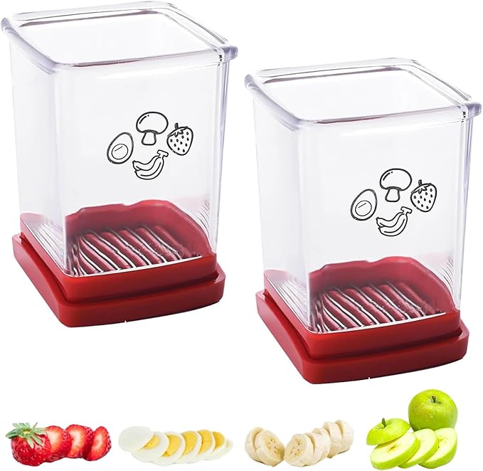 Wanheart Fruit Slicer Cup 2 Pack Stainless Steel Cutter for Strawberry Banana Grape Boiled Egg Compact Kitchen Gadget for Quick Food Prep