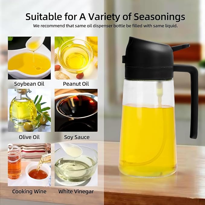 Aovdy Oil Sprayer for Cooking 16oz,2 in 1 Olive Oil Dispenser and Oil Sprayer - 470ml Olive Bottle Spray and Pour - Glass Oil Dispenser for Kitchen Cooking Salad BBQ (2PCS-Black)