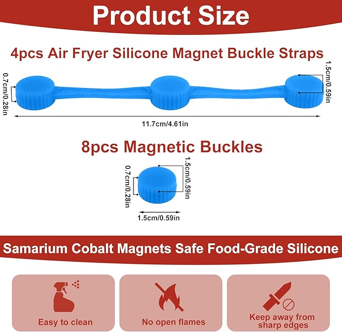 4 Sets Air Fryer Magnet Silicone Buckle, Secure Locking Disposable Liners Safely Heat-Resistant & Prevent Parchment Paper Burns Magnetic Clips Holder for All Iron Air Fryer Accessories (Blue)
