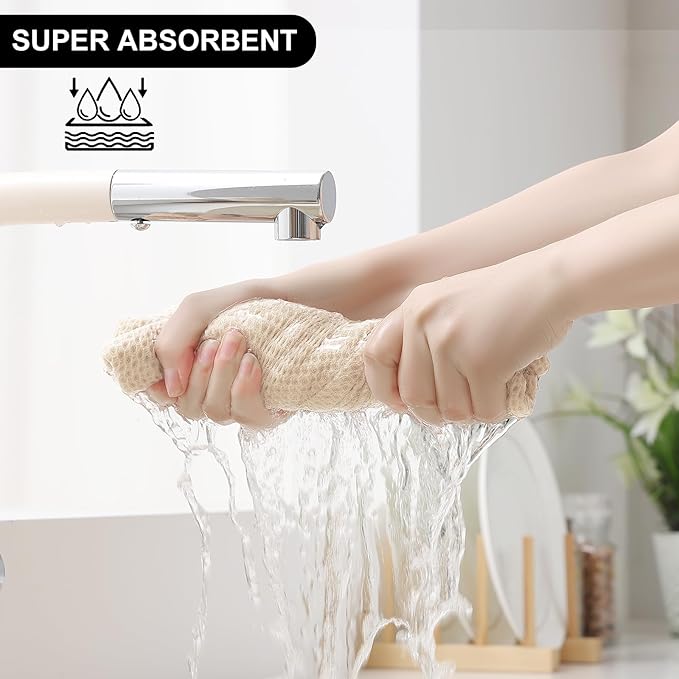 Homaxy 100% Cotton Kitchen Towels and Dishcloths Set, 12 x 12 Inches and 13 x 28 Inches, Set of 8 Bulk Kitchen Towels Set, Ultra Soft Absorbent Dish Cloths for Washing Dishes, Beige