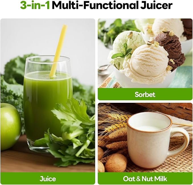 ECOSELF Juicer with 3 Filters (Juice/Sorbet/Nut Milk), Juicer Machines With 6.0" Wide Mouth Hopper, Self Feeding & Hands-Free Design, Cold Press Juicer for Family Party, High Juice Yield, With Brush