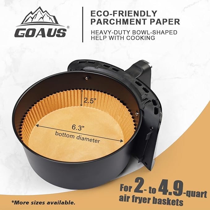 GOAUS Air Fryer 150 Pcs Round Paper Liners Disposable for 2 to 5 Qt Basket, 6.3 inch Unbleached Non-stick Parchment Paper