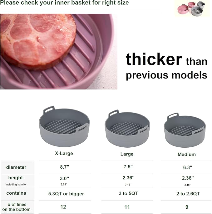 Premium 5.3 QT Air Fryer Silicone Pot, Bowl, Basket | Food Safe Air Fryers Oven Accessories | Easy to Clean | Replacement of Parchment Liners | 8.7 inches in diameter, Gray