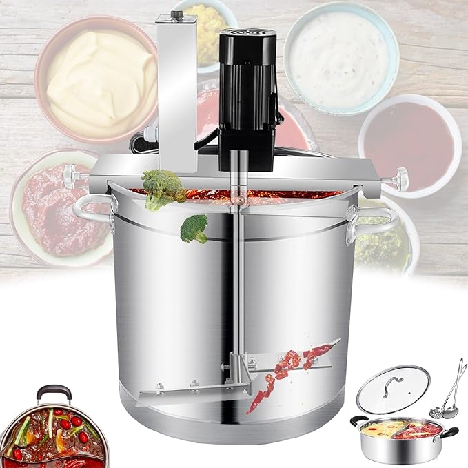 Automatic Food Mixer Pot, 200W Commercial Electric Stainless Steel Sauce Stirrer Frying Machine with 4 Blade Stirring Scraper Blender for Jam Sauce Food Blender Making Filling(20L)