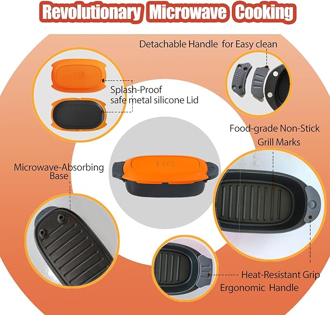 MKYSAIL Quick-Heat Microwave Grill Pan & Bacon Cooker | The Perfect Kitchen Addition for Single Servings & Fast Family Sides.Compact Multi-Use Microwave Cookware with Lid for Chicken, Veggies,Pancakes | Dishwasher Safe,Portable for Kitchen, RV, Dorm, O...