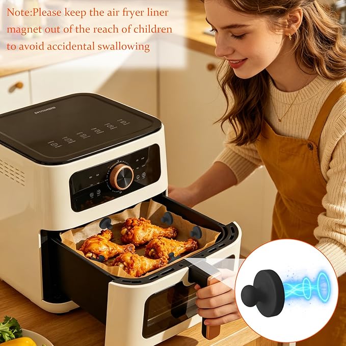 6PCS Air Fryer Liner Magnets,Air Fryer Magnets for Parchment Paper,Silicone Magnets for Air Fryer Liners,Air fryer Accessories for Safely Lock&Secure Disposable Air Fryer Liners&Prevent Paper Burning