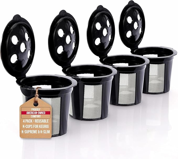 Reusable K Cups for Keurig Supreme, K Supreme Plus, K Slim, K-Brew Chill, K Duo Hot and Iced Gen 2 by PureHQ - Refillable Kcup for Keurig Coffee Maker - MultiStream Coffee Pods Filter - 4 Pack