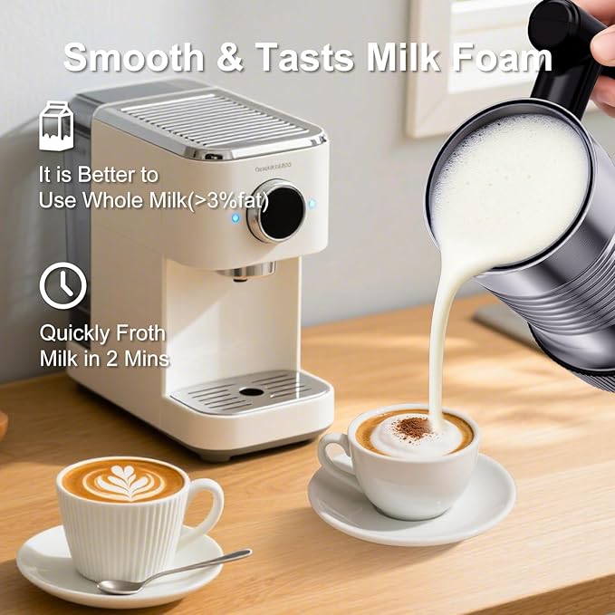 Milk Frother and Steamer, 4 in 1 Electric Milk Frother with LED Temp Display, Warm and Cold Automatic Foam Maker Stainless Steel with Touch Screen for Coffee, Latte, Cappuccino, Hot Chocolate