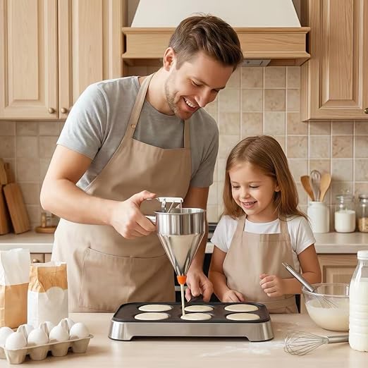 40oz Stainless Steel Pancake Batter Dispenser with Squeeze Handle & Stand, Multi-Nozzle Funnel Cake Dispenser for Pancakes, Cupcakes, Muffins, Waffles & Baking - Precise Control