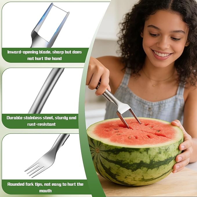 2Pcs Watermelon Cutter, 2-in-1 Stainless Steel Fruit Cutter, Multifunctional Summer Watermelon Cutter, Flexible Kitchen Gadget