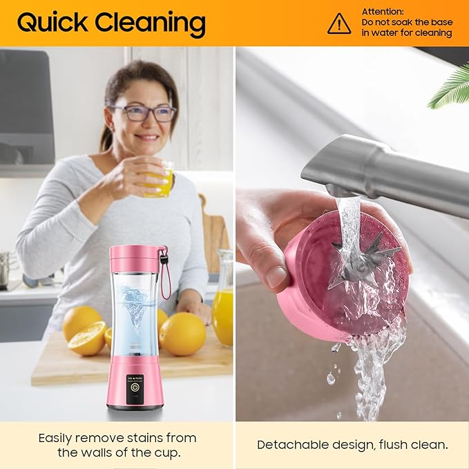 Cordless Portable Personal Size Blender - USB Rechargeable Blender for Smoothies and Shakes, 6 Blades with 380Ml BPA Free Juice Cup, Freshly Squeezed for Picnic/Sports