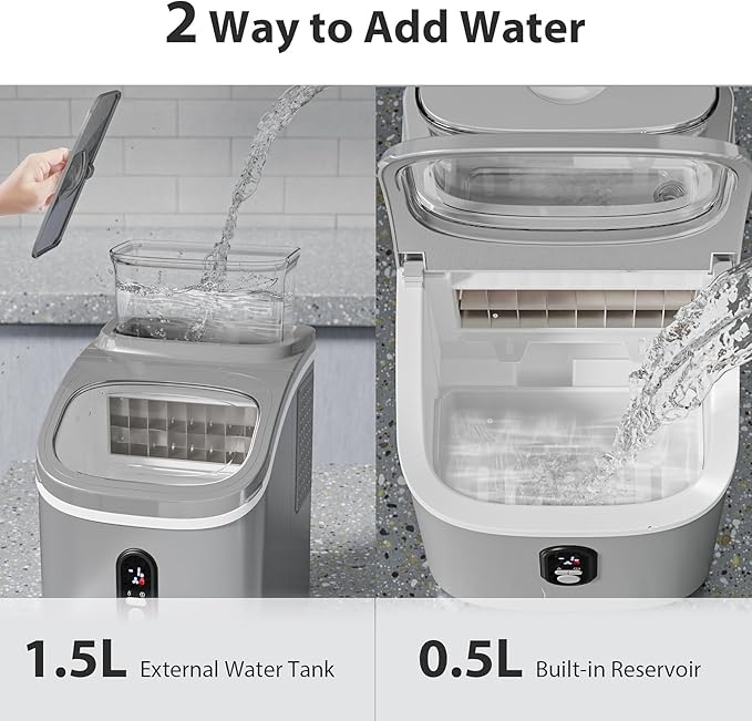Electactic Countertop Ice Cube Maker Machine with External Water Tank,16Pcs/5Mins,34Lbs/Day,2 Ways to Add Water,Portable Compact Small Ice Maker with Self-Cleaning,Perfect for Home/Kitchen/Camping/RV