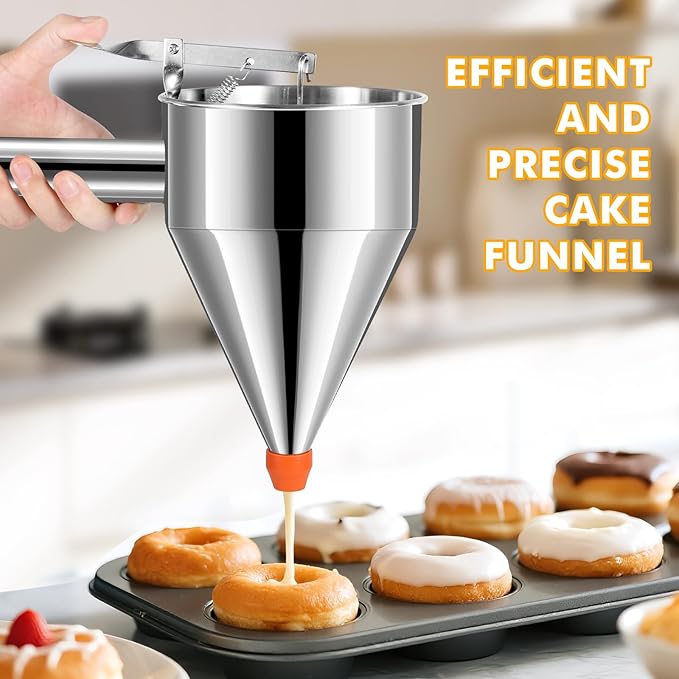 Pancake Batter Dispenser 20 OZ - Funnel Cake Dispenser with Stand, Stainless Steel, Leak-Proof Nozzle & Squeeze Handle, Precise Control, for Pancakes, Waffles, Cupcakes & Baked Goods