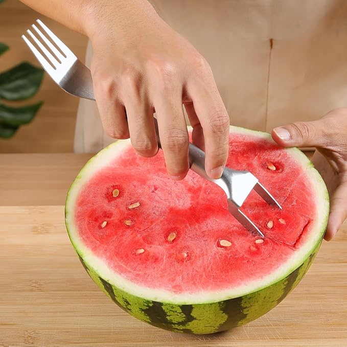 2-In-1 Stainless Steel Fruit Cutter,2025 Upgrade Watermelon Cutter Slicer Tool,Watermelon Cutter and Fork Slicer for Mom Dad Teacher,Melon Fruit Knife (3PC)