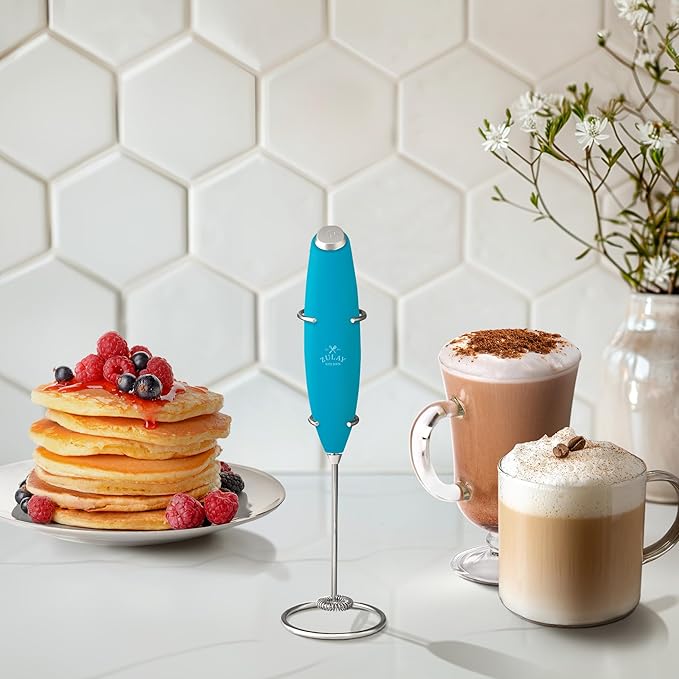 Zulay Kitchen Powerful Milk Frother Wand With 4 AA Duracell Batteries - Ultra Fast Handheld Drink Mixer - Electric Whisk Foam Maker for Coffee, Lattes, Cappuccino, Matcha & Creamer - Blue Teal