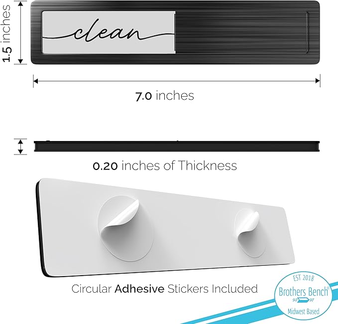 Stainless Steel Clean Dirty Magnet for Dishwasher, Black Chrome Script Dishwasher Magnet Clean Dirty Sign, Premium Clean/Dirty Dish Washer Magnets with Protective Backing, Rustic Kitchen Dish Sign