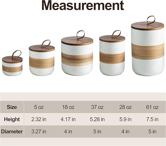 Miamolo Large Storage Containers with Lids, Ceramic Coffee Container Kitchen Food Storage Jars for Spice Sugar Tea Bag, Stackable Decorative Jars for Counter, White & 61 fl.oz