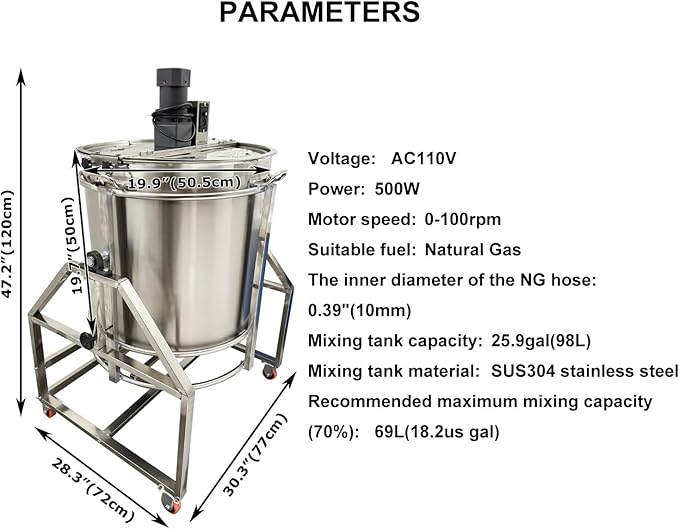 500W Electric Pot Stirrer 98L/25.9gal Automatic Food Mixer with Bottom Rotation Bracket Suitable for Natural Gas, for Soup, Porridge and other Food Mixing 110V