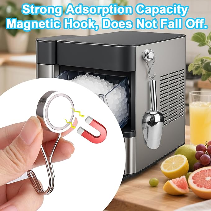 Stainless Steel Ice Scoop for Freezer with Magnetic Hook - Ice Scoop for GE Profile Opal 2.0 Nugget Ice Maker, for Kitchen Ice Bucket Bar Party Accessories(8OZ-Silver)