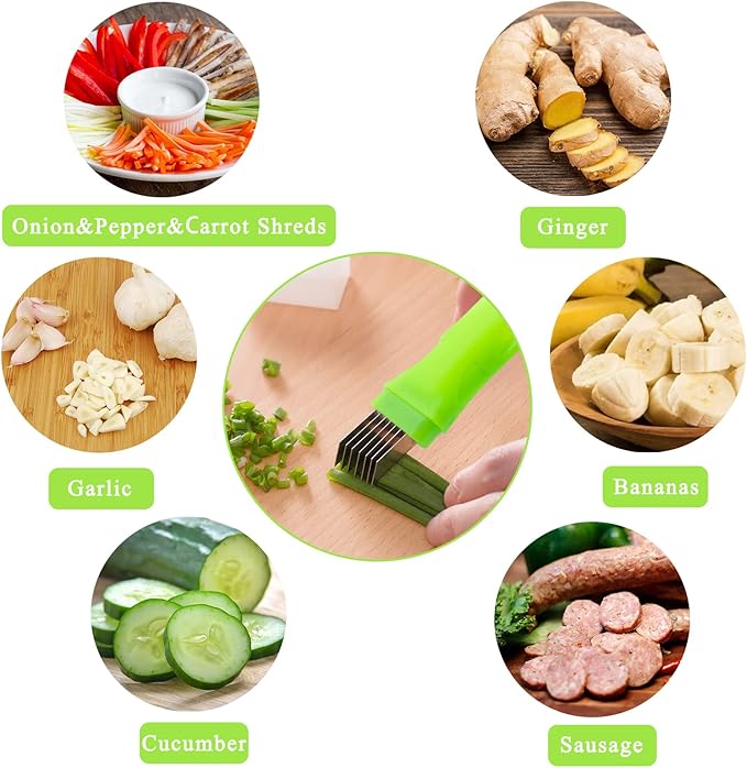 2Pcs Scallion Cutter Shred Knife, TACYKIBD Stainless Steel Vegetable Onion Scallion Slicer Shredder, Green Onion Cutter Slicer for Kitchen Cutting Garlic Salad Pasta Seaweed Garnishing Blooming