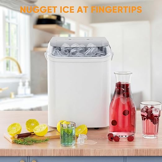 Ice Makers Countertop, Portable Ice Machine with Handle, 6 Mins 9 Bullet Ice Cubes with Basket and Scoop, 26lbs in 24Hrs, Auto-Cleaning, for Home, Kitchen, RV, Camping, White