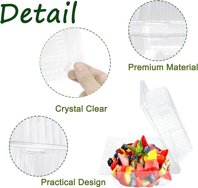 Qyyiguf 50 Pcs Clear Hinged Plastic Containers with Lids,Square To Go Containers,Disposable Clamshell Takeout Tray for Dessert,Cakes,Cookies,Salads,Pasta,Sandwiches
