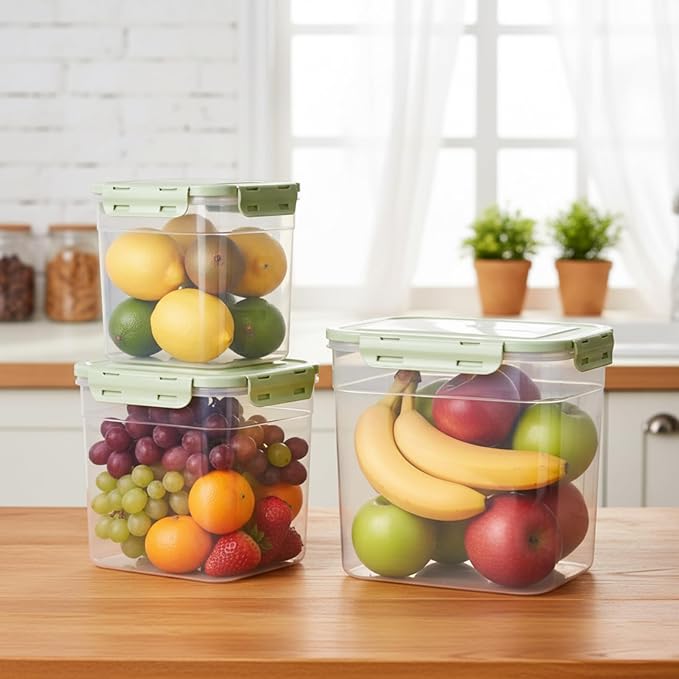Patelai 6 Pcs Dog and Cat Food Storage Containers with Scoops Set Plastic Pet Food Storage Containers Stackable Airtight Dry for Kitchen 1.27, 2.4, 4 Qt (Green)