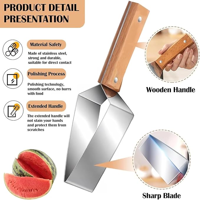 Triangle Watermelon Cutter, 2026 Upgraded Stainless Steel watermelon slicer with Wooden Handle, Summer Melon Cutter Melon Divider Tool, Multifunctional Fruit Cutter for Kitchen Gadgets (1pc)