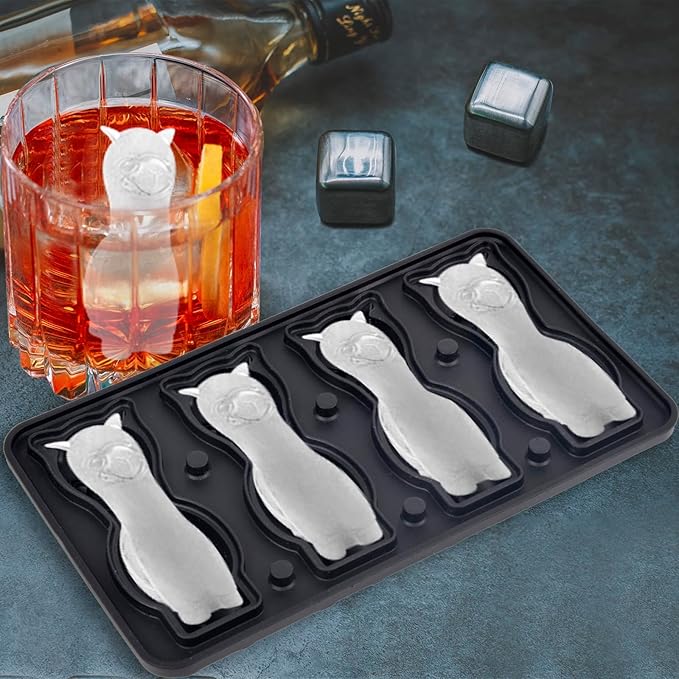 Alpaca Ice Cube Tray Mold - 3D Alpaca Shape Ice Cube Trays, Cute Ice Cube Molds for Whiskey Bourbon, 4-Hole Large Fun Shapes Ice Cube Trays, Funny Alpaca Gifts for Alpaca Lovers Women Men