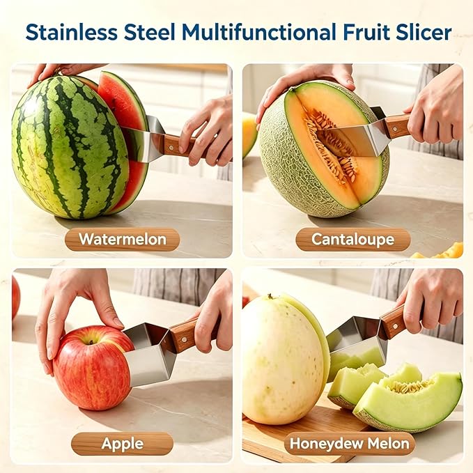 Triangle Watermelon Cutter, Stainless Steel Triangle Watermelon Slicer Large Piece, 2-In-1 Multifunctional Fruit Slicing for Home Kitchen Camping Picnic (2pc)