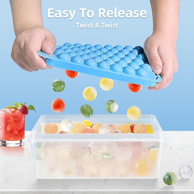 2 Pack Ice Cube Trays Set -with Lids, Storage Container & Ice Tongs,66-Count Stackable Freezer Ice Cube Molds,BPA-Free Mini Ice Maker for Whiskey, Cocktails, Soda & More (2 Pack Blue)