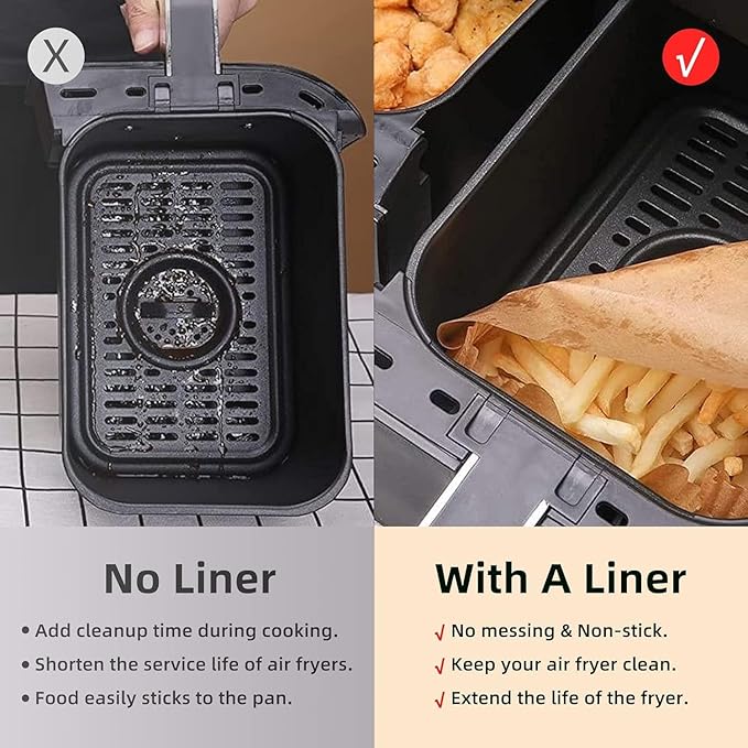 Air Fryer Disposable Paper Liners for Ninja Dual Airfryer Accessories, Non-Stick Parchment Rectangular for Baking, Oil Proof, Water Proof, for Microwave Oven (150PCS, 8.6in x 5.5in）
