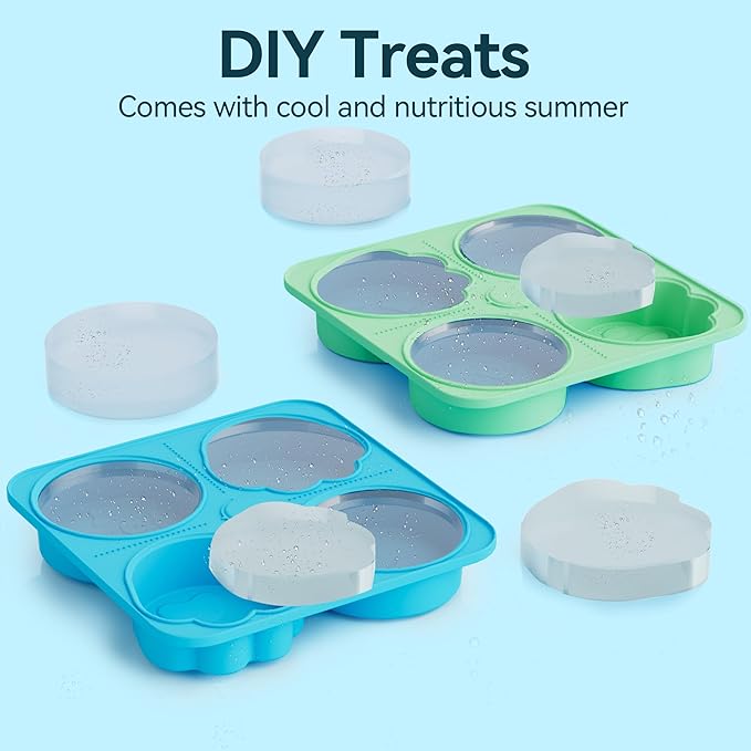 UPSKY 2PCS Dogs Treat Molds, Silicone Dog Treat Ice Cube Trays for Freezer, Reusable Ice Molds for Frozen Treats, Fits Most Dog Water Bowls, for Peanut Butter, Yogurt, Fruit, Broth & More
