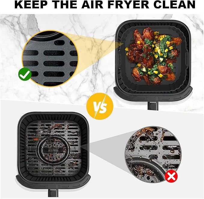 6.2-Inch Small Mini Square Silicone Air Fryer Liners 2 Pack for Chefman Mini, DASH, COSORI, COMFEE, Instant, DEIME for 2qt 2.1qt 2.6qt 3qt Reusable Basket Trays, Airfryer Accessories