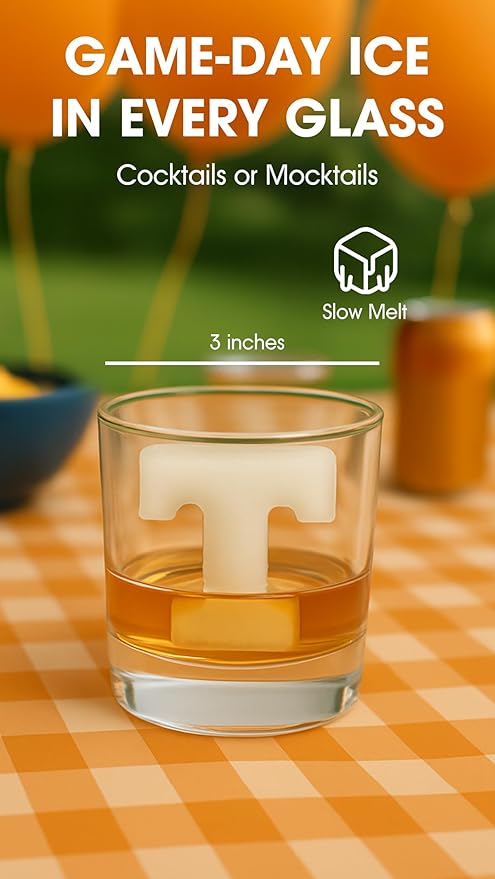 TEAM ICE - Tennessee Silicone Ice Cube Tray - Large Silicone Ice Cube Mold for Whiskey & Cocktails, Durable Ice Tray for Game Day Drinks, College Logo Ice Mold for Fans & Tailgate Parties